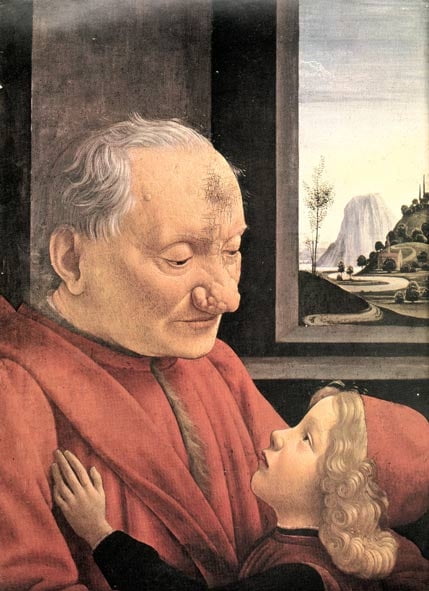 Доменико Гирландайо «Портрет старика с внуком». На картине изображен человек, страдающий ринофимой
